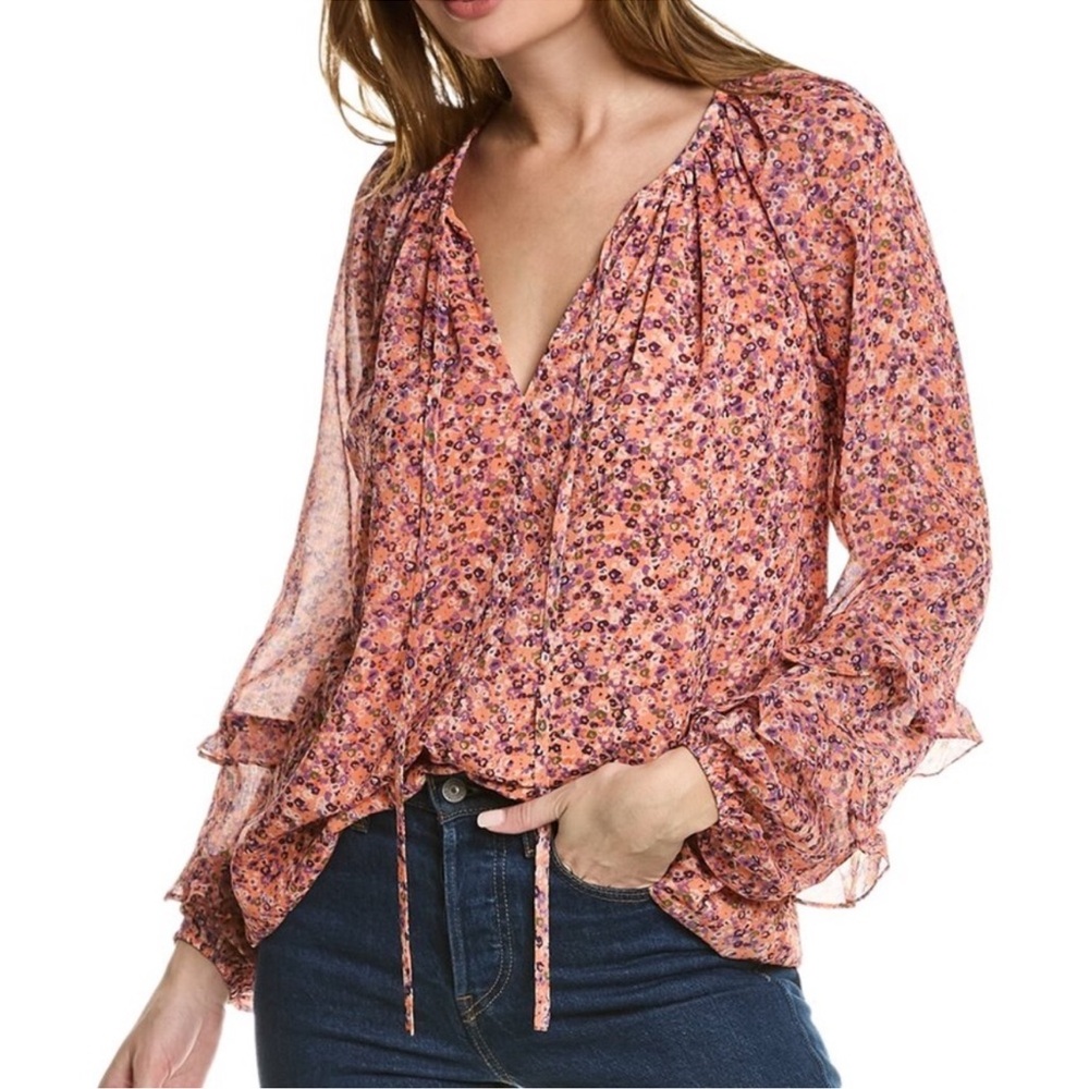 NWT Ramy Brook Women’s Macey Long Sleeve Floral Blouse Feminine Twee‎